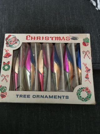 6 Vintage Hand Blown Mercury Glass Christmas Ornaments Icicle Tear Drop.  Poland