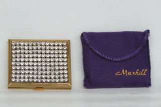 Marhill Rhinestone Vintage Makeup Compact With Pouch And Box 1934b