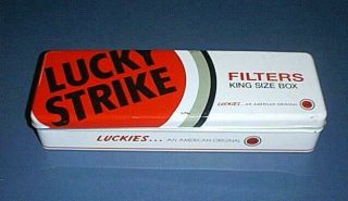 Collectible Lucky Strike Filters Cigarette King Size Box Tin With Hinged Lid