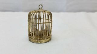 Vintage Dollhouse Furniture Metal Gold Tone Bird Cage Pet Miniature Toy House 2 "