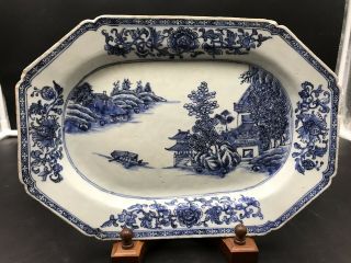 Antique Chinese 18th C Blue And White Octagon Charger Plate