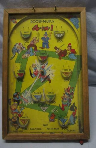 Vintage Poosh - M - Up Jr.  Pinball Baseball Game Tabletop Northwestern Products