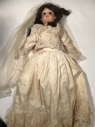 Antique German Porcelain Head Doll Simon Halbig Handwerck Wedding Dress/veil 24”