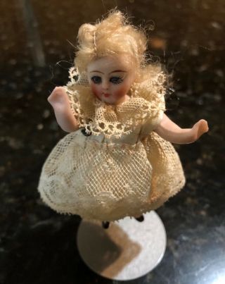 All Antique German Bisque Mohair Wig Blue Eyed Bisque Doll 3 "