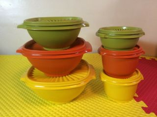 Vintage 12 Pc Tupperware Harvest Color Servalier Container Bowl Set With Lids
