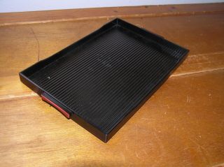Vintage Yamanaka Made In Japan Small Ridged Black Plastic Tray With Red Handles