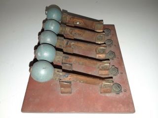 Vintage 5 SPST (single pole single throw) Copper Knife Switches 2