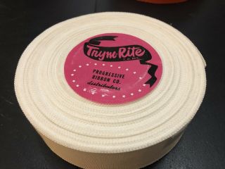 35yds Vintage 1 - 1/2 " Tryne - Rite Cotton Rayon Grosgrain Ribbon White