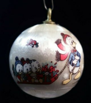 Vintage Satin Donald Duck Huey Dewey Louey Satin Ornament Happy Holidays Disney