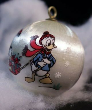 Vintage Satin Donald Duck Huey Dewey Louey Satin Ornament Happy Holidays Disney 2