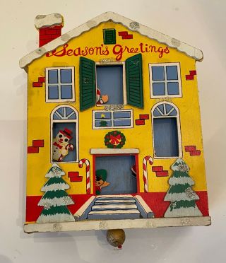 Vintage Wooden Revolving Christmas Toy House Music Box Japan