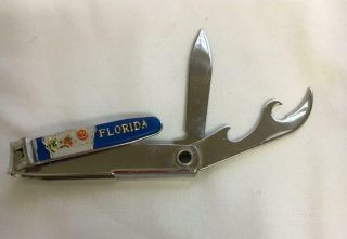 Vintage Florida Souvenir Nail Clippers Knife Bottle Opener Made In Korea 3 In