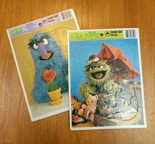 2 Vintage Sesame Street® 12 Pc.  Cardboard Golden® Frame - Tray Kids Puzzles ©1983