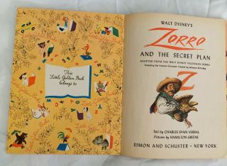 Vintage A Little Golden Book Walt Disney’s ZORRO And The Secret Plan 1958 “A” Ed 2