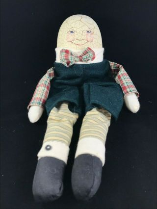 Vintage Handmade 11 " Humpty Dumpty Doll Wooden Head Beads On Arms & Legs Bow Tie