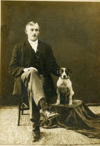 Young Man & Smart Dog Vintage Photo By F.  Dereich Buffalo N.  Y.