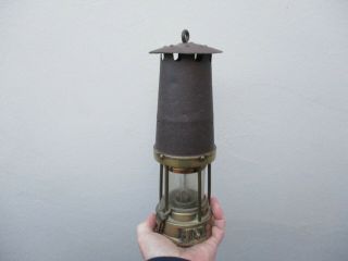 An Antique Brass & Iron Miners Lamp (davis Derby) C1900/10