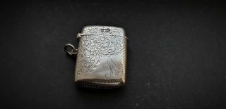 Antique Solid Silver Engraved Ornate Vesta Case By Walker & Hall Sheffield 1904