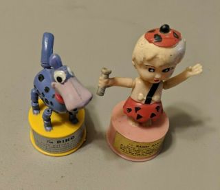 Vtg Kohner Bros Hana - Barbera Push Button Puppets Bamm Bamm And Dino