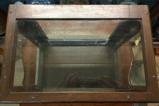 OAK STORE SMALL ANTIQUE COUNTER TOP DISPLAY CASE W/2 GLASS SHELVES - PAINTED BROWN 3