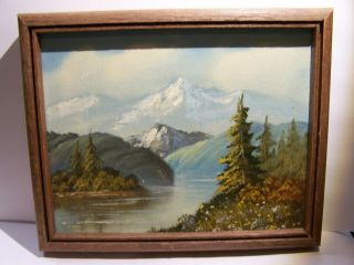 Signed Vintage Oil Painting On Canvas Mountain Lake Framed Art 8 " X10 " Vivid Fall