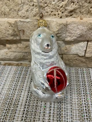 Christopher Radko Vintage Glass Christmas Ornament Silver Polar Bear W/ Ball