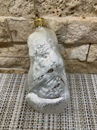 Christopher Radko Vintage Glass Christmas Ornament Silver Polar Bear w/ Ball 2