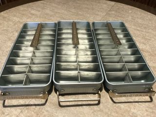 3 Vintage Frigidaire Quickube Aluminum Metal Ice Cube Trays With Lift Handle