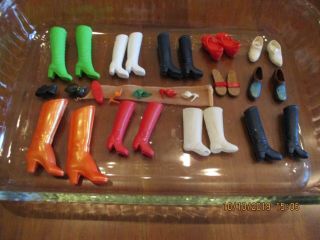 Fifteen Vintage Barbie And Ken Doll Shoes And Boots Plus Hose,  5 Loose