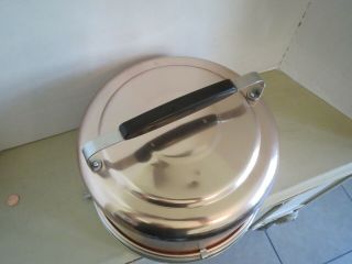 Vintage Copper Tone Layer Cake Saver Plate Holder Locking Travel Cover 1950 ' s 2