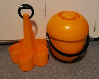 Vintage Orange Black Wine Caddy Ice Bucket Set By Sulo Designed By Luigi Colani