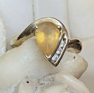 Vintage Estate 10k Gold Natural Citrine Diamond Ring Designer Signed Aj