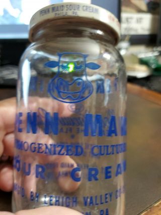 Vintage Glass Sour Cream Jar Penn Maid Dairy Phila.  Pa Lehigh Co - op Allentown 2