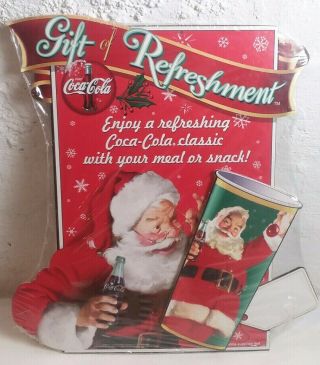 Vintage Coca Cola Cardboard Santa Clause Easel Sign Bottle Coke Store Display