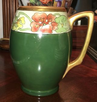 Antique Art Nouveau Mug Coffee Tea Cup Large Floral Hand Painted Porcelain Gilt