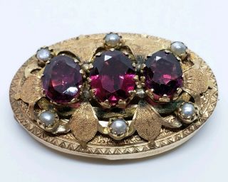 Exquisite Antique 10k Gold Filled Amethyst Gem Paste Stone Victorian Brooch Pin