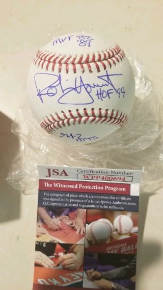Robin Yount Autographed Rawlings Oml Baseball W/ Hof/mvp/hits - Jsa W Auth