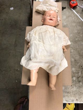Huge Chubby Antique 26  Life Size Composition Baby Doll Antique Vintage " M "