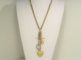 Massive Antique Gold Filled Wide Pocket Watch Chain Necklace Lockets Ball Fobs