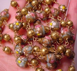 Vintage Graduated Venetian Murano Millefiori Glass Beaded Necklace Clip Earrings