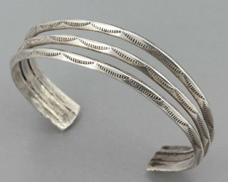 Vtg Unsigned Native American Sterling Silver Stamped Wide Triple Cuff Bracelet