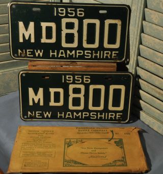2 Antique 1956 Hampshire License Plates Md 800 Pair Merrimack Matched Nh