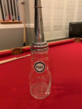 Vintage Style Pure Oil 1 Quart Glass Motor Oil Bottle Spout & Dust Cap