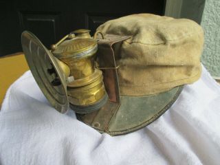 Antique Miners Hat With Auto Lite Carbide Coal Lamp Attched Made In Usa
