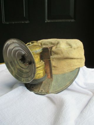 Antique Miners Hat With Auto Lite Carbide Coal Lamp Attched Made in USA 3