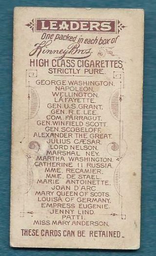 Kinney Bros.  Cigarettes Tobacco Card Leaders Civil War General Winnfield Scott 2