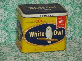 Vintage White Owl Squires Tin Tobacco Advertising Cigar Box Empty.