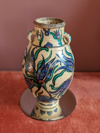 Antique Islamic 18th C.  Iznik Pottery Turkish Or Persian Underglaze Tulip Large