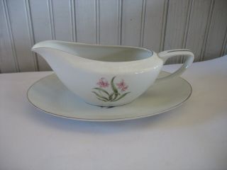 Vintage Grantcrest Fine China Gravy Boat W Underplate Pink Orchid China Floral