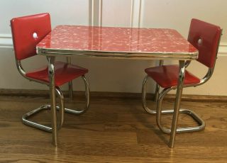 American Girl Molly Red Chrome Diner Table Chair Set Vintage